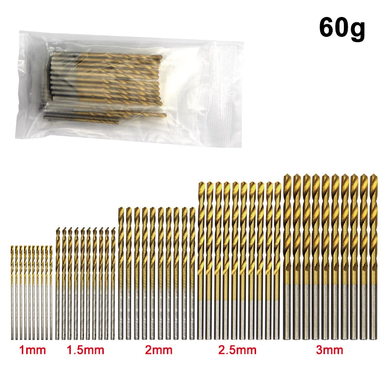 Juego de 50 Brocas de Espiral con Recubrimiento de Titanio (1-3 mm) – Mini Brocas para Taladro Eléctrico, Perforación y Bricolaje en Madera