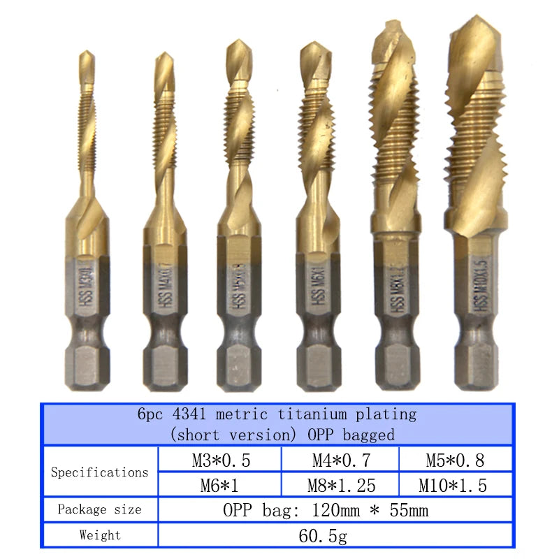 Llave de Tacos Espiral HSS Multifunción | Taladro + Roscado + Biselado Integrado