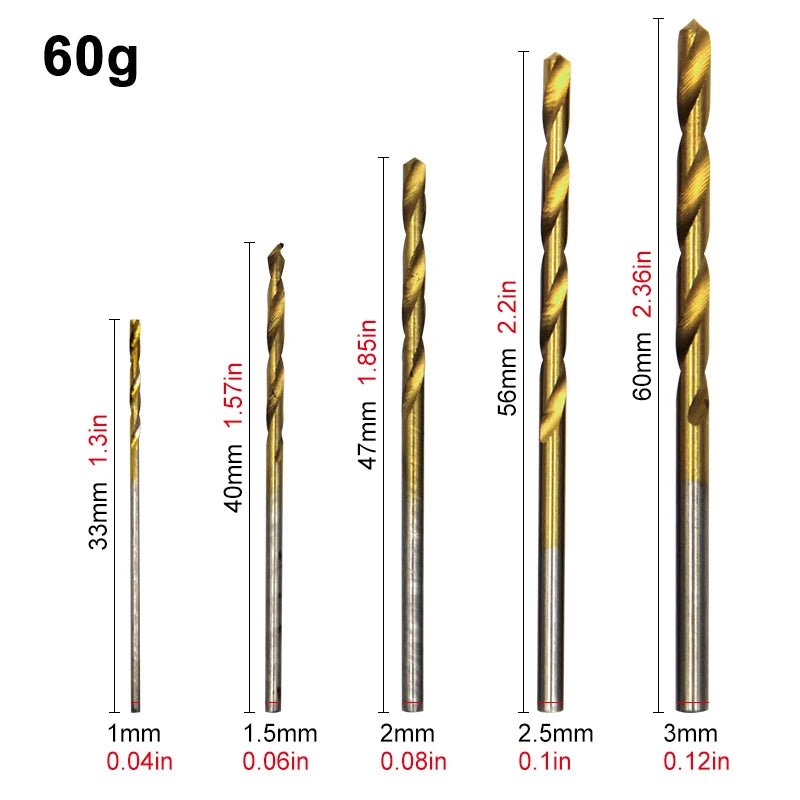 Juego de 50 Brocas de Espiral con Recubrimiento de Titanio (1-3 mm) – Mini Brocas para Taladro Eléctrico, Perforación y Bricolaje en Madera