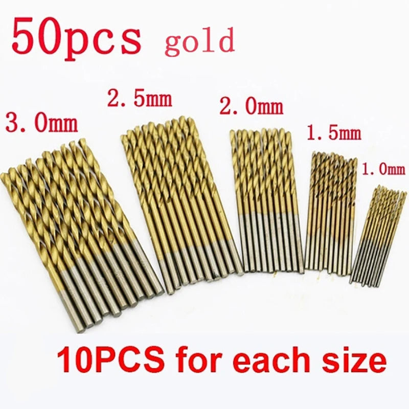 Set de 100/50 Piezas Brocas HSS con Recubrimiento Titanio | Acero Alta Velocidad 1-3mm