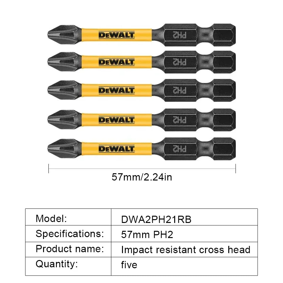 DEWALT Original PH2 57MM Juego de 5 brocas HSS de impacto para destornilladores o taladros eléctricos