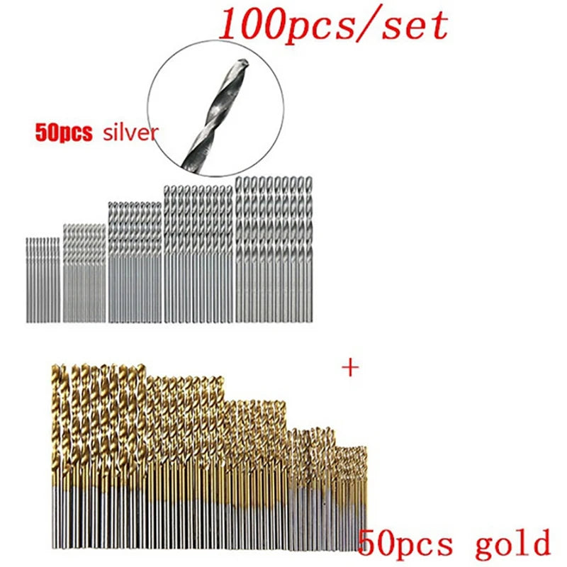 Set de 100/50 Piezas Brocas HSS con Recubrimiento Titanio | Acero Alta Velocidad 1-3mm