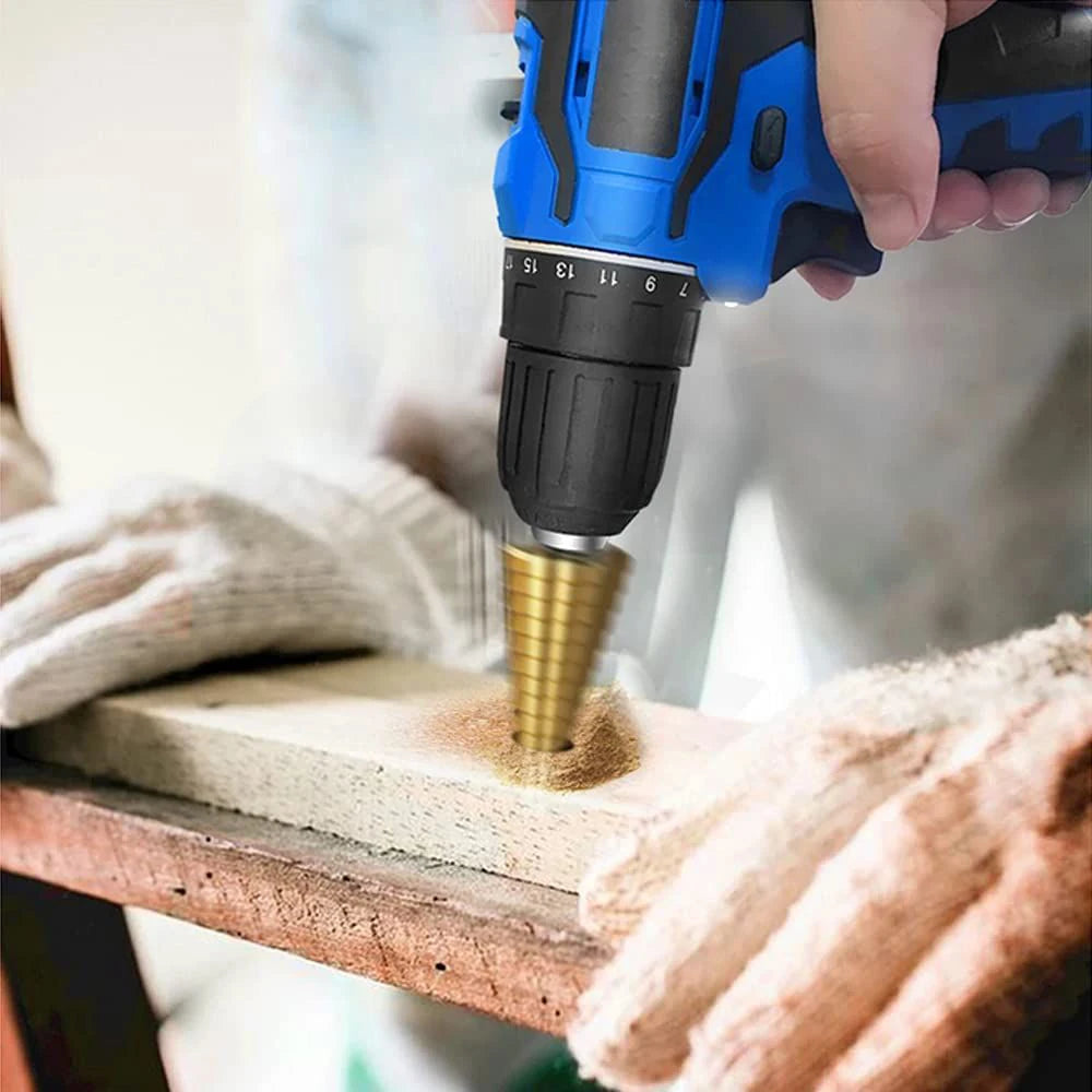 Brocas Escalonadas de Acero HSS con Recubrimiento de Titanio | Set 3-12mm, 4-12mm, 4-20mm para Metal, Madera y Acero