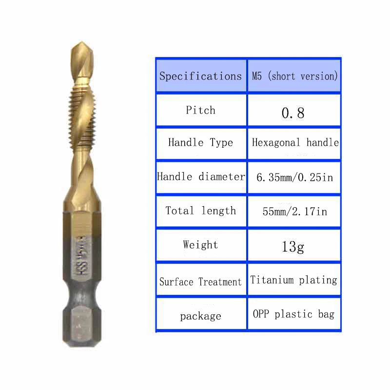 Llave de Tacos Espiral HSS Multifunción | Taladro + Roscado + Biselado Integrado