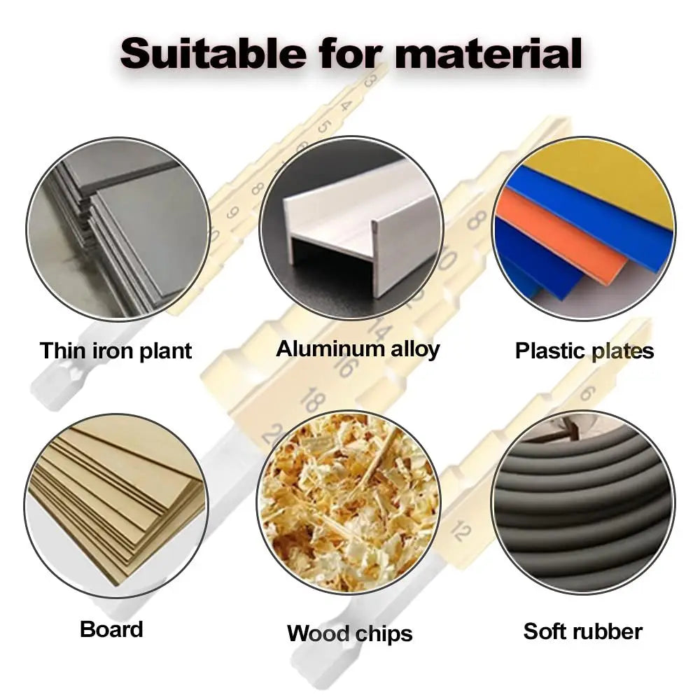 Brocas Escalonadas de Acero HSS con Recubrimiento de Titanio | Set 3-12mm, 4-12mm, 4-20mm para Metal, Madera y Acero