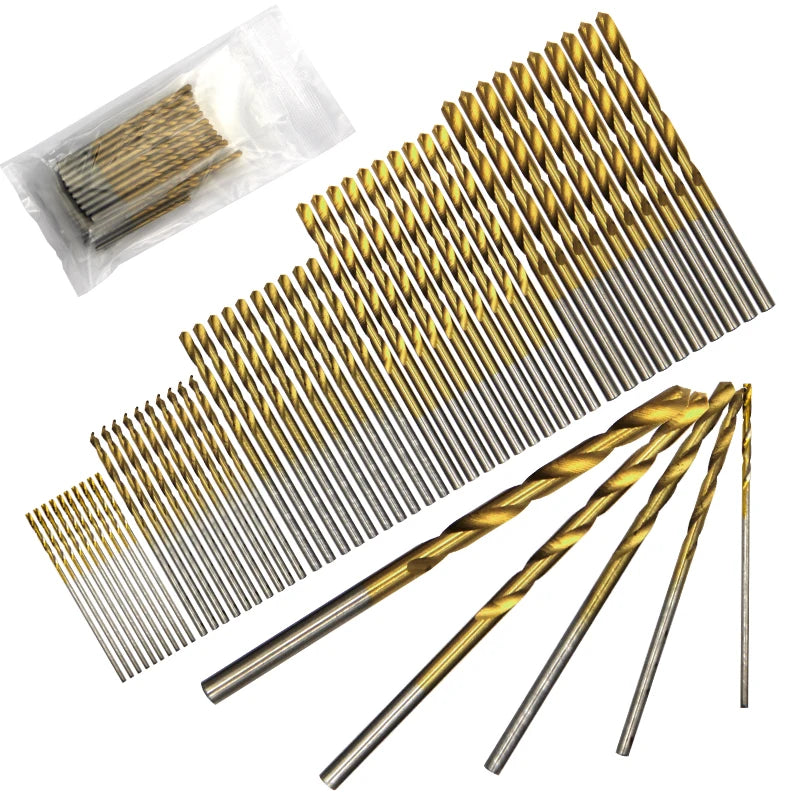 Juego de 50 Brocas de Espiral con Recubrimiento de Titanio (1-3 mm) – Mini Brocas para Taladro Eléctrico, Perforación y Bricolaje en Madera