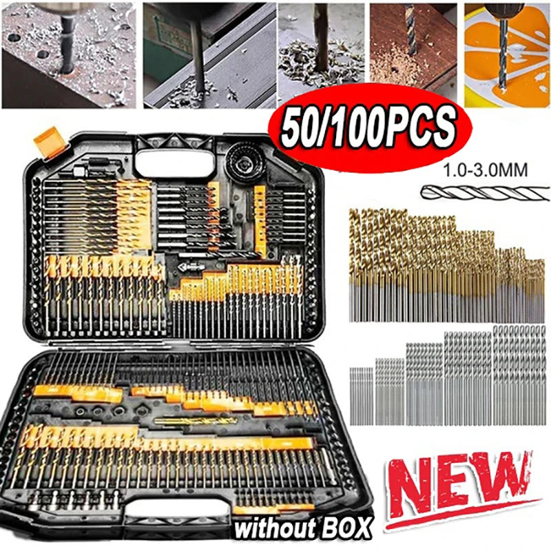 Set de 100/50 Piezas Brocas HSS con Recubrimiento Titanio | Acero Alta Velocidad 1-3mm