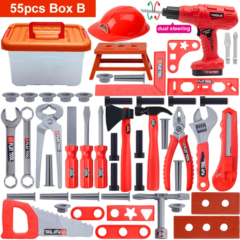 Taladro Eléctrico de Juguete + Kit Herramientas para Niños | Pretend Play Construcción 3+ AñosJuego completo de herramientas de construcción con taladro a pilas realista.