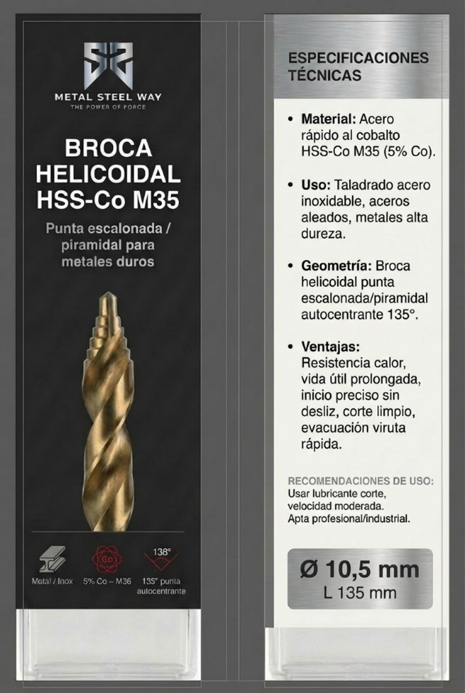 Broca HSS-CO M35 punta escalonada/piramidal Mayorista